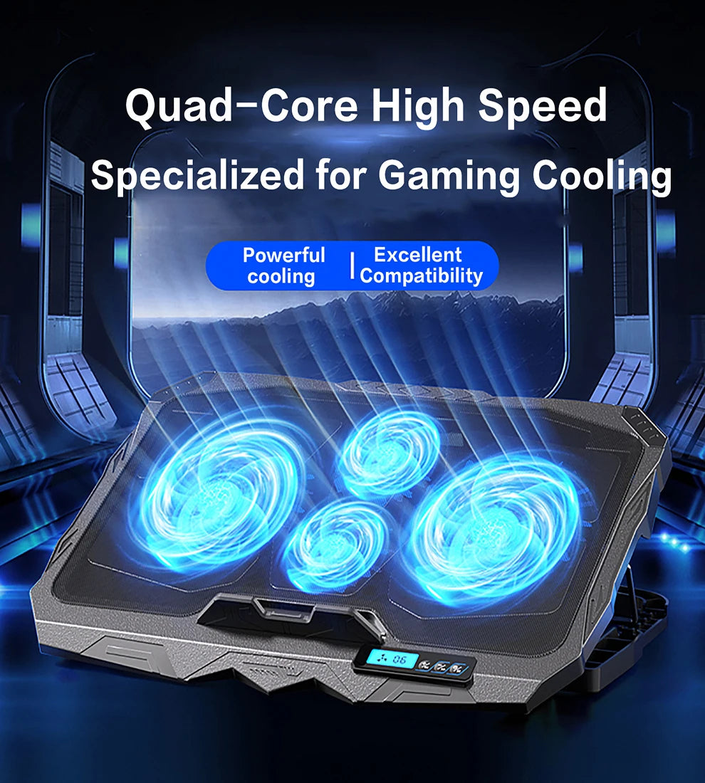 Gaming Laptop Cooling Pad with 4 Cooling Fans,Laptop Fan Cooler Pad for 17.3 Inch,Notebook Cooler Stand with 5 Height Adjustable