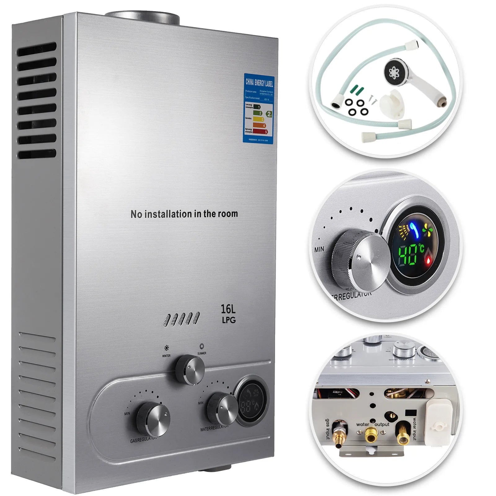 Hot Selling 18L Tankless Stainless Steel LPG Smart Water Heater Household Gas Powered Counter Special Features