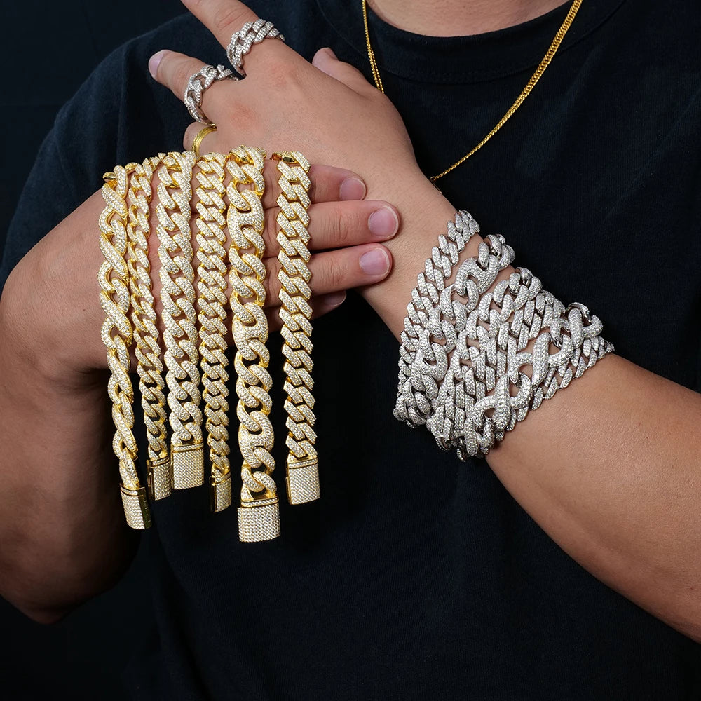 Premium Quality 925 Sterling Silver Hip Hop Style Fashion Jewelry Full Iced Out Moissanite Diamond Cuban Link Chain Bracelet