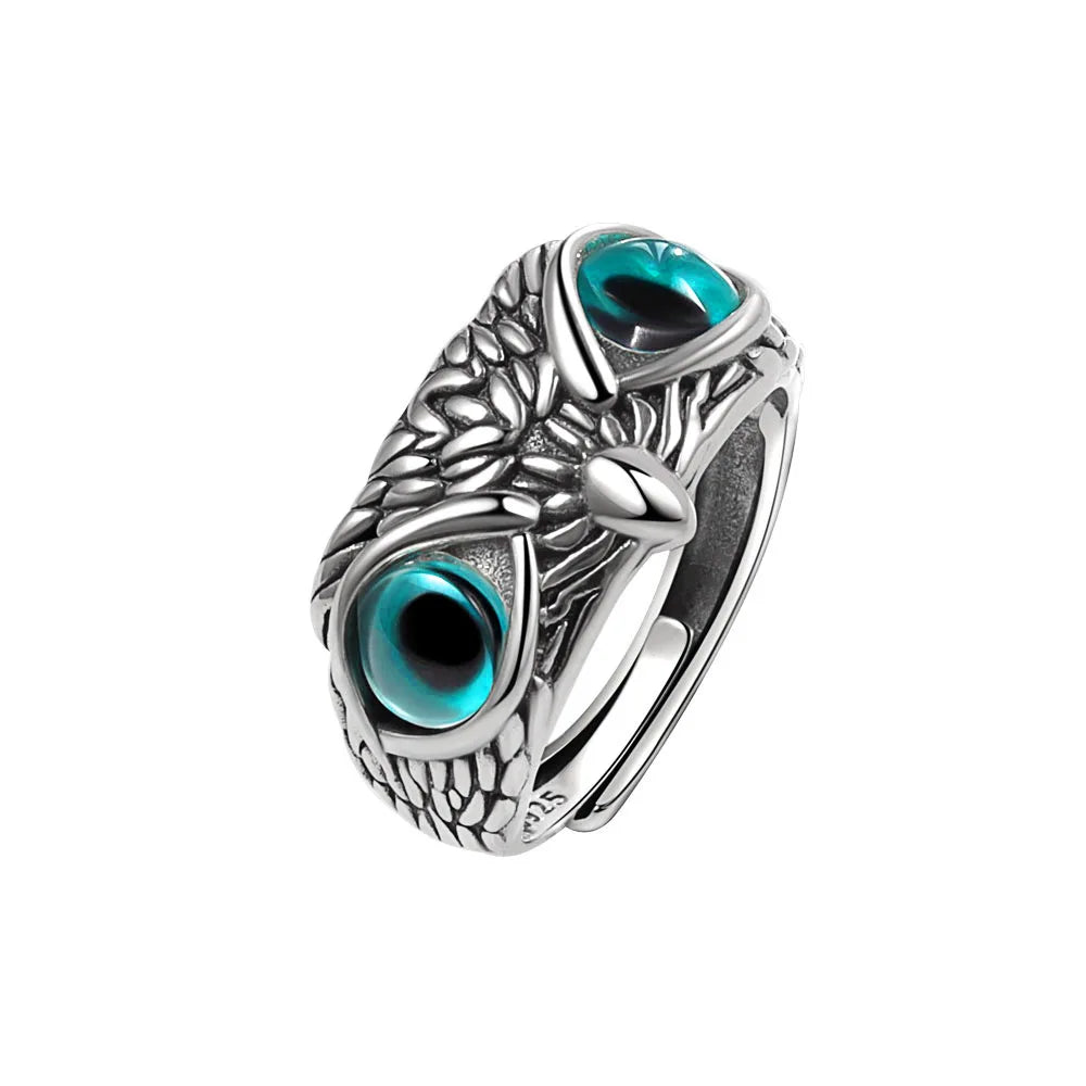 New Design Jewelry Fine Jewelry 925 Silver Finger Rings Open Adjustable Vintage Animal Evil Blue Eye Owl Rings for Women Men