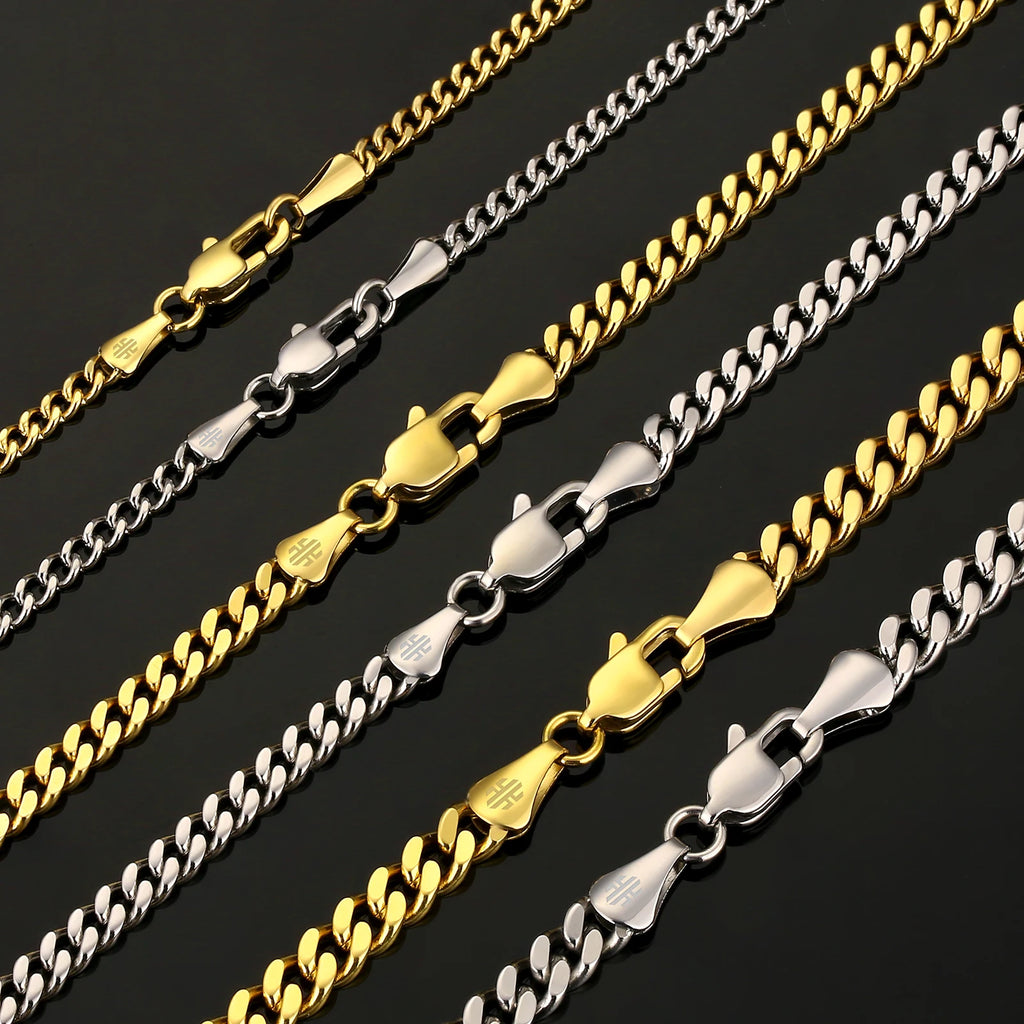 USA Local Fast Shipping 14K Gold Plated Curb Cuban Link Chain 3mm Women Stainless Steel Waterproof Jewelry Men Miami Necklace