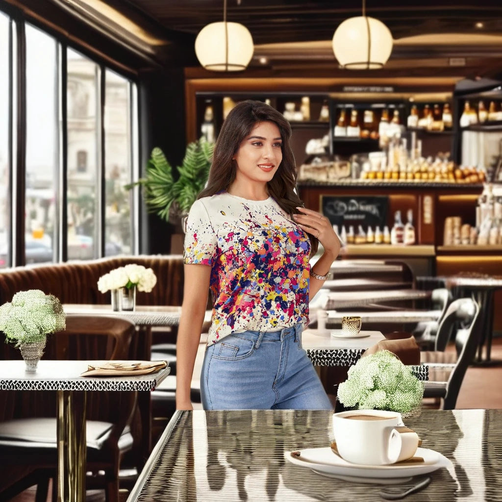 TOP RICH NY in TASPA YARN STRAIGHT NATURAL WAIST CROP TOP MINI DRESS for OFFICE LADY SUMMER 350g Solid Digital Print