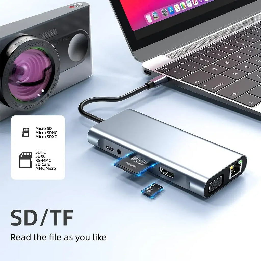 Multifunction Usb 3.0 Hubs Docking Station Abs Adapter Metal HDTV Pd SD TF Usb 2.0 Usb-c Hub Splitter for Computer Laptop PC