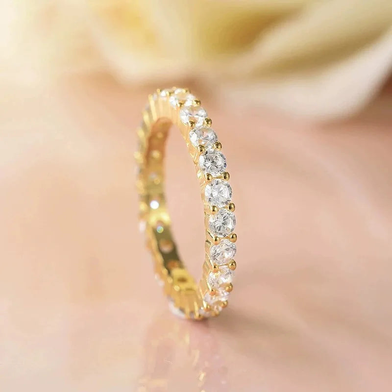 Fashion Simple Jewelry S925 Sterling Silver 18k Rose Gold Plated Round Brilliant Cut Zircon Finger Eternity Rings