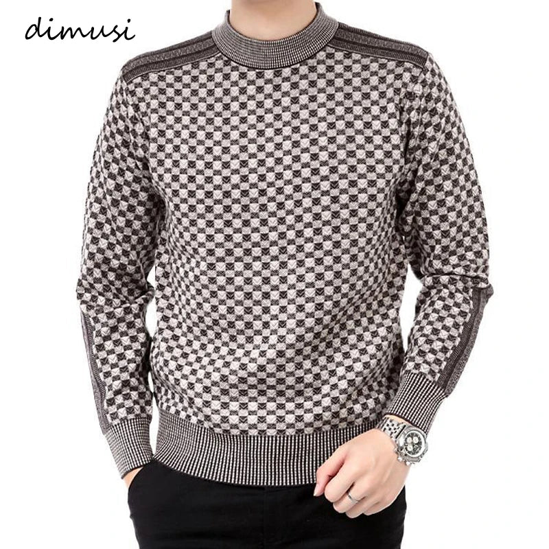 Autumn Winter Men's Warm Sweater Casual O-Neck Thick Cashmere Turtleneck Pullover Men Classic Plaid Sweaters Knitwear Clothing