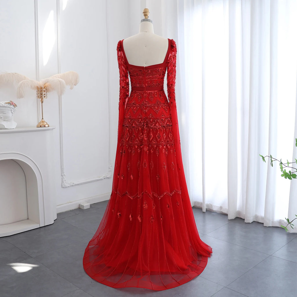 Sharon Said SS461 Luxury Wine Red Arabic Burgundy Evening Dress With Cape Sleeves Elegant Dubai Women Wedding Party Gowns