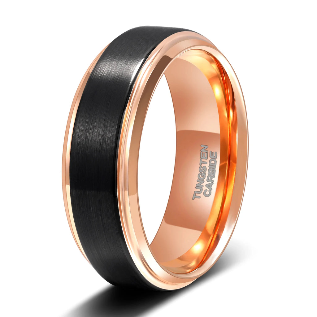 OAHLAN Fashion Jewelry 6/8mm Brushed Rose Gold and Black Tungsten Carbide Rings for Men Women Anti Rust Wedding Engagement Bands