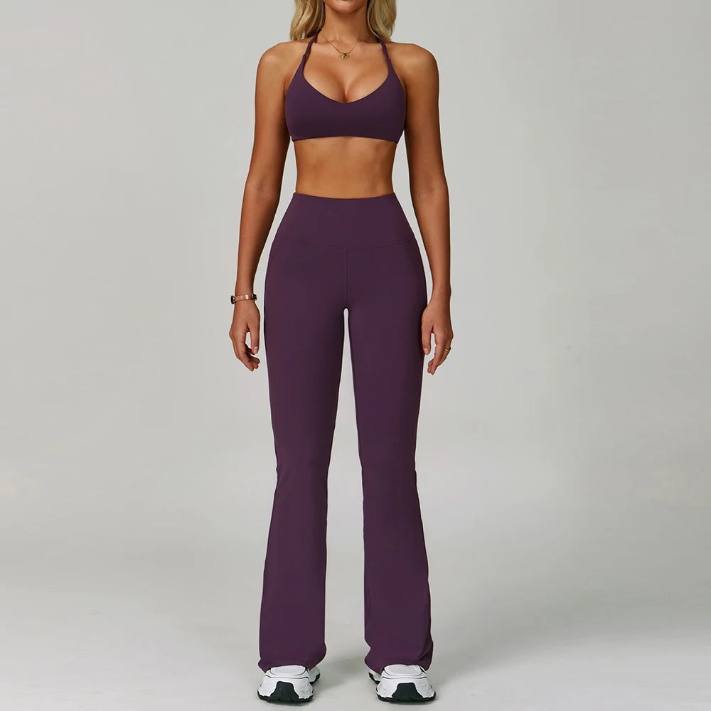 New Fashion Yoga Bra and Gym Leggings Shorts Set Custom logo Workout Flare Leggings Shorts Set for Women