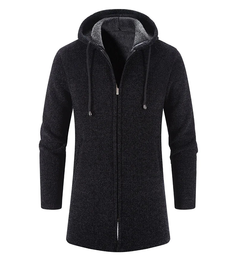 2023 Winter Fleece Cardigan Men Thick Hooded Long Sweaterscoat Male Warm Knitted Sweater Jackets Men Causal Outwear Windbreaker
