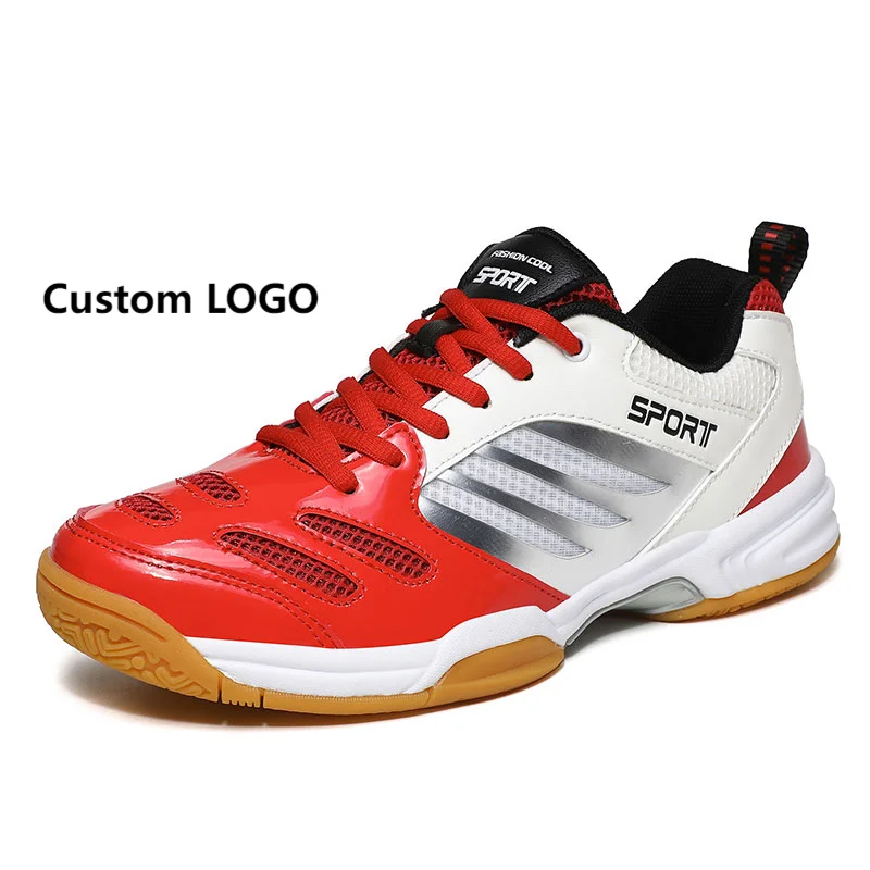 2024 New Large Size Badminton Shoes Men's Custom Logo Rubber Leather Non-slip Breathable Comfortable Men Tennis Shoes