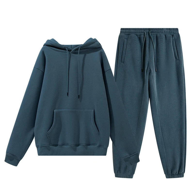 Wholesale Organic Cotton Sweatpants and Hoodie Set Custom Sweat Suits Casual Unisex Tracksuit
