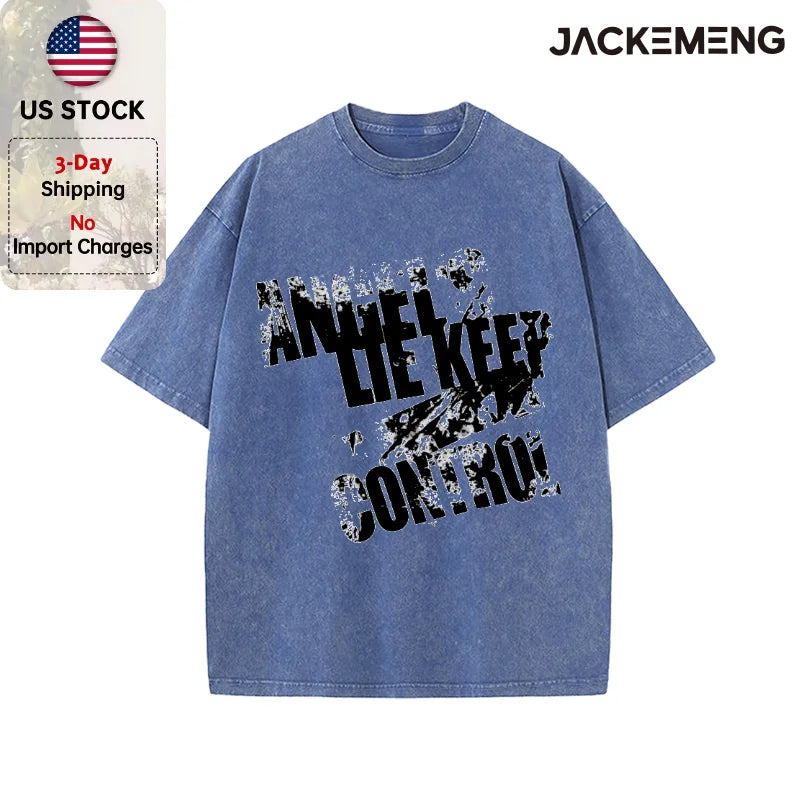 Oversized Washed Retro Gothic Graffiti Streetwear Print T Shirt USA Stock Wholesale Y2K Casual Tee