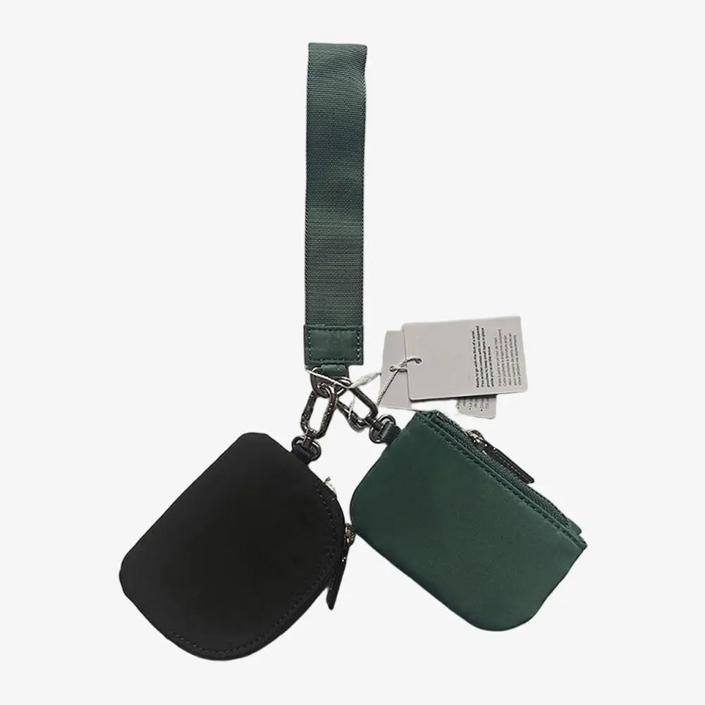 Light Weight Nylon Zipper Dual Pouch Portable Business Wristlet Hanging Keychain Bag in USA Overseas Warehouse