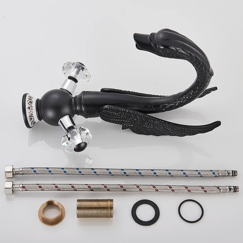 Luxury Gold Swan Basin Faucet Deck Mounted Bathroom Faucet Hot and Cold Water Mixer Tap Bath Water Faucet Basin Sink Taps