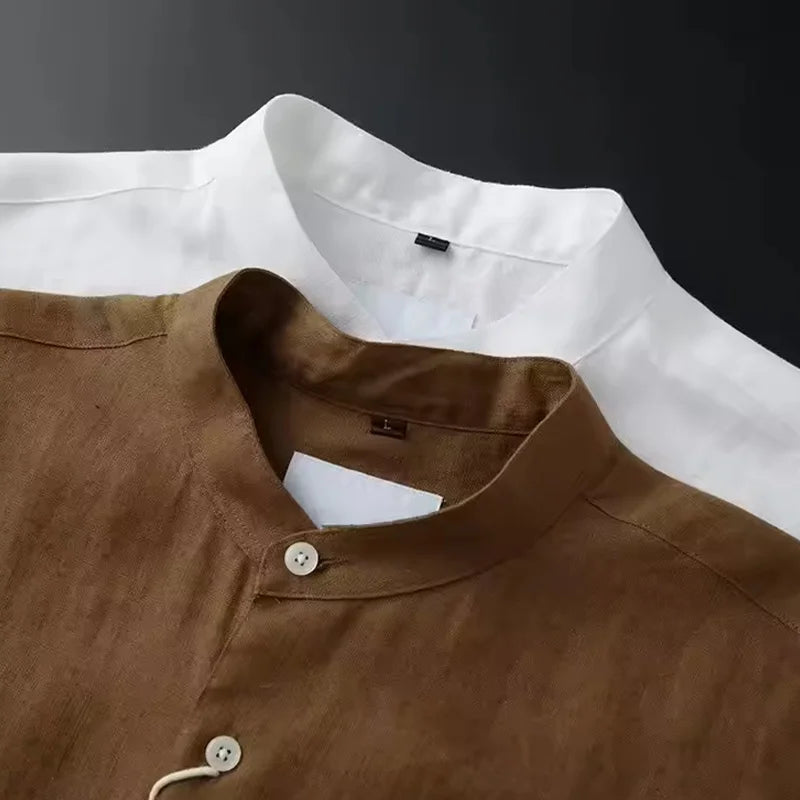 Premium Material Custom logo Comfortable Solid Color Daily Commute Breathable Casual Men's Stand Collar Long Sleeve Shirt