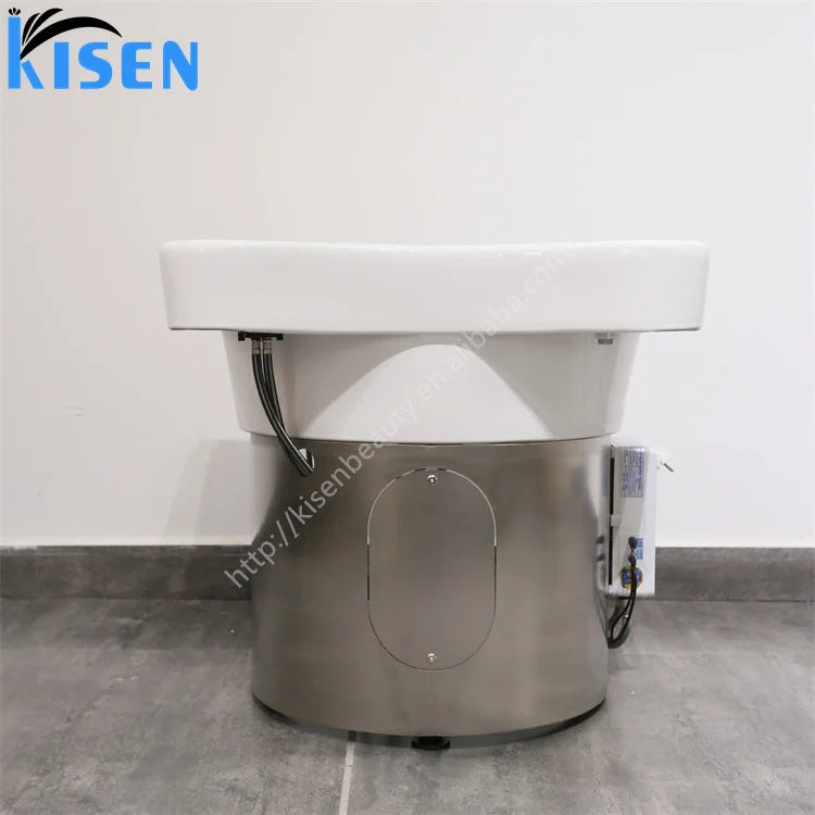 Kisen salon sink shampoo basin ceramic bowl stainless steel base use with shampoo bed massage table with plumbing
