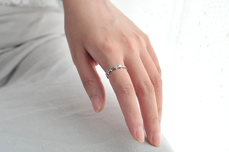 925 Sterling Silver Stars Zircon Open Rings for Women Fashion Prevent Allergy Jewelry