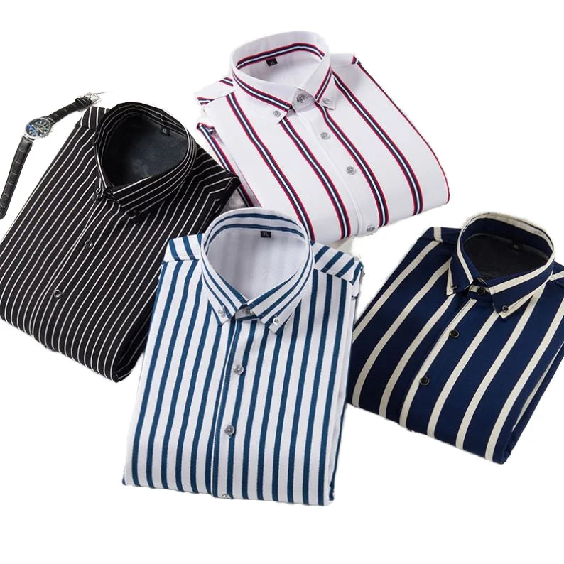 Men's Classic Stripe Satin Long Sleeve Shirt Breathable Business Office Dress for Autumn Season