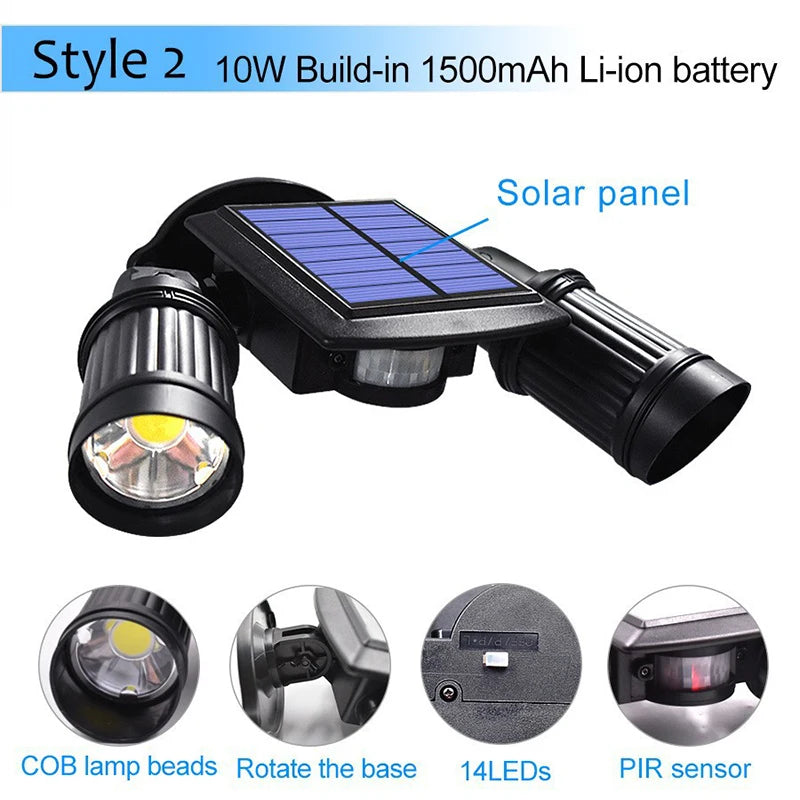 Two Adjustable Heads 180 Detection Angle 10W  COB Waterproof LED Outdoor Motion Sensor Security Flood Lights