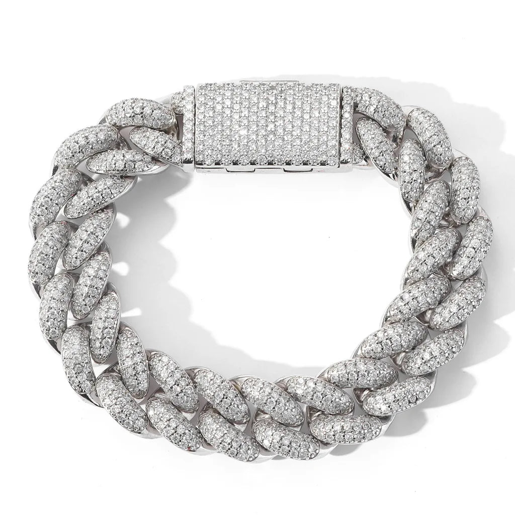 Hip Hop Men's Jewelry 14K Gold Plated 20mm Cuban Bracelet Bling Iced Out Zircon Miami Lock Clasp Cuban Link Chain Bracelet