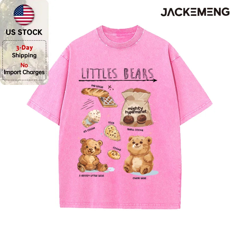Oversized Washed Retro Cute Cartoon Streetwear Print Tshirt USA Stock Wholesale Y2K Casual Tee