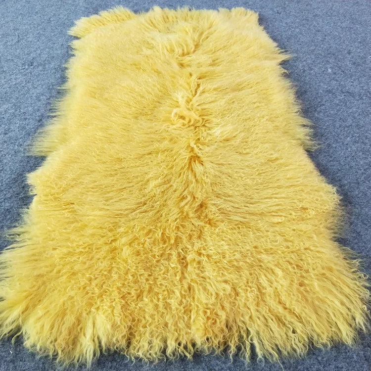 Natural Raw Mongolian Sheep Fur Blanket Garment with Long Curly Hair