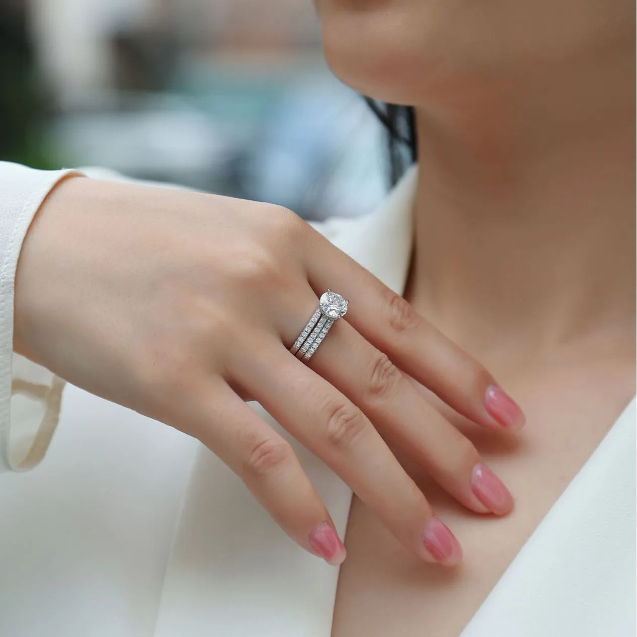 Fine Jewelry S925 Sterling Silver White Gold Plated 3 Pcs Stackly Rings Set Claw Setting Round Cut 2CT VVS GRA Moissanite Rings