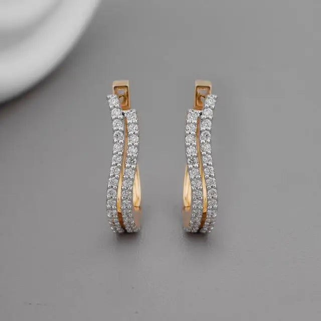 IGI Certified Lab Grown Diamond Double Row Hoop Earrings 18K Rose Gold / Yellow Gold / White Gold Curved Pave Diamond Hoops
