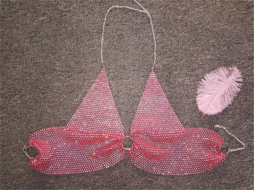 2022 New Arrivals Women Hollow Crystal Fishnet Top Bra With Rhinestone Diamond Crop Top Women