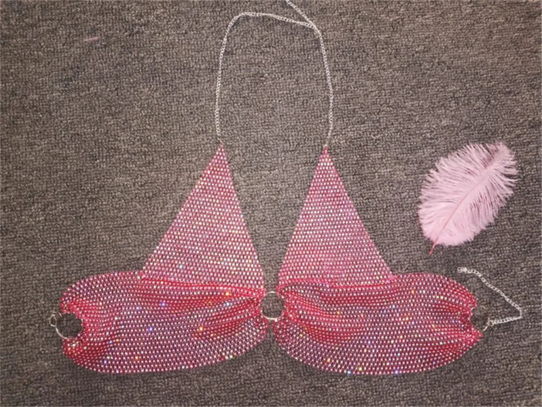 2022 New Arrivals Women Hollow Crystal Fishnet Top Bra With Rhinestone Diamond Crop Top Women