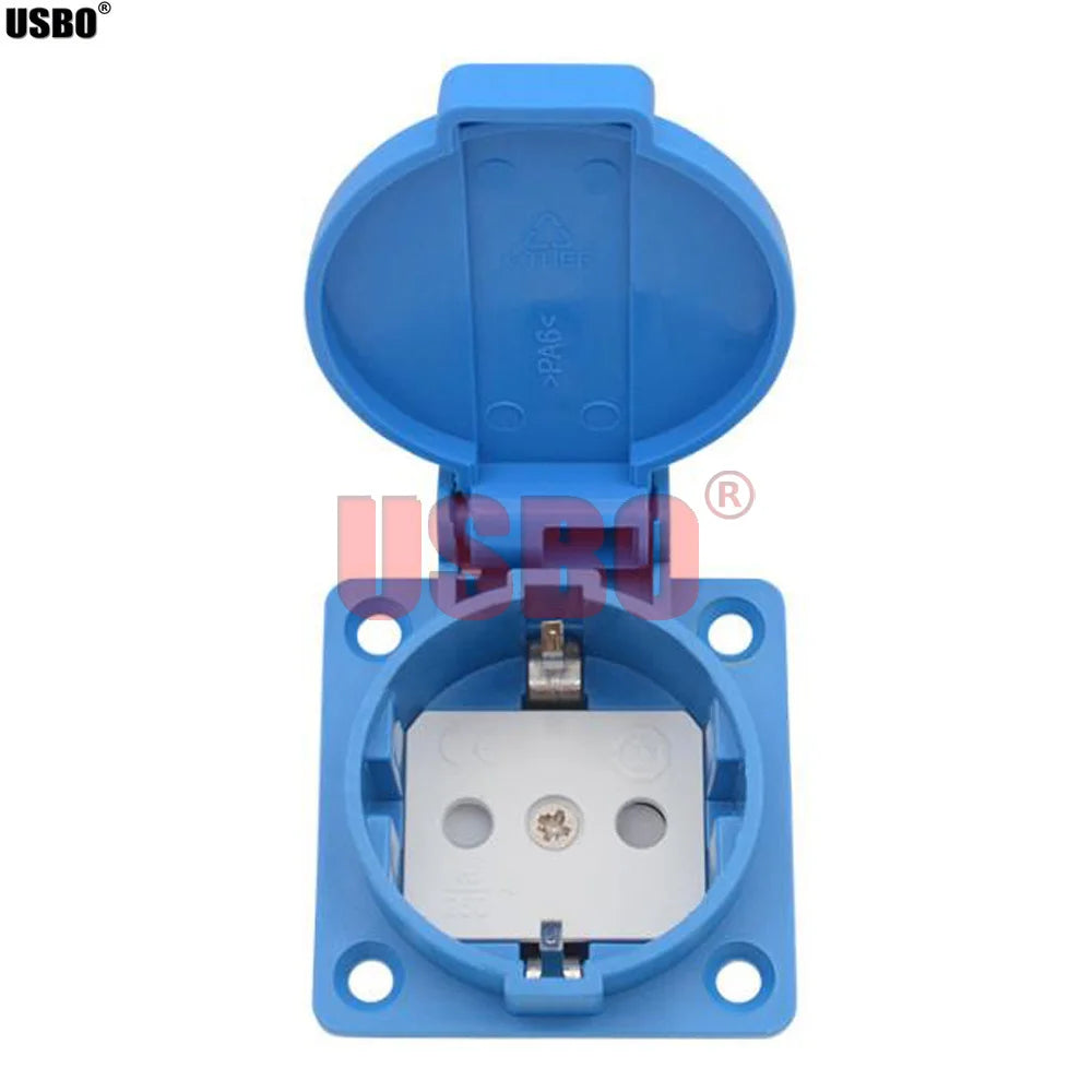 Black Blue Round Cover 50*50mm EU Industry AC Power Socket IP44 Europe Germany 16A 250V Grounding Outdoor Waterproof Socket