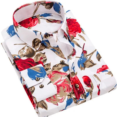 Men Fashion Spring Autumn New Style Printing Shirts Long Sleeve Lapel Collar Button Slim Tops Clothes Casual Shirt