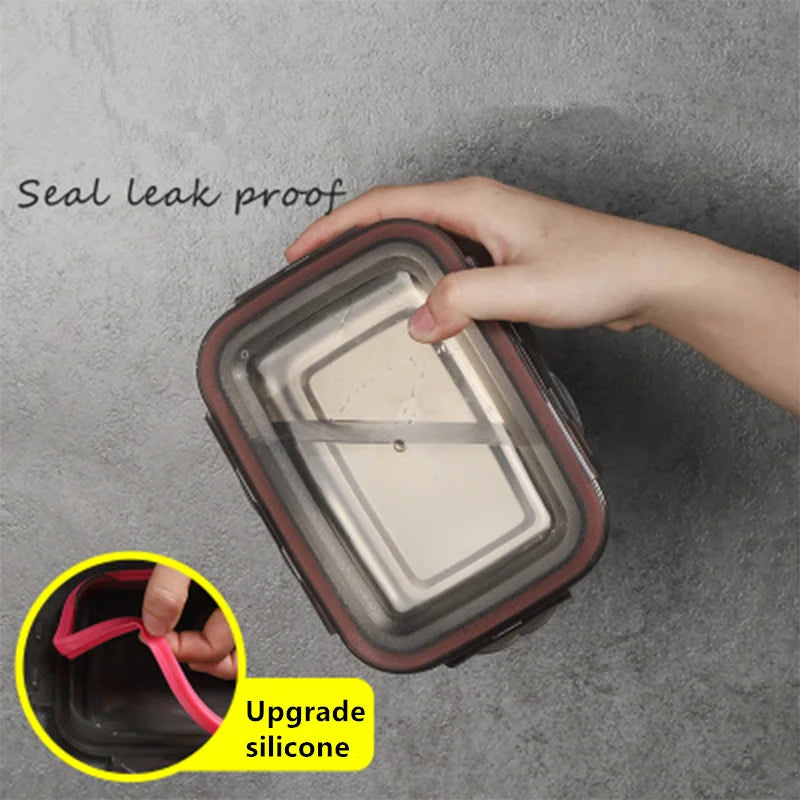 4Pcs/Set 304 Stainless Steel Lunch Box Microwave Heating Bento Box Fruit Food Sauce Fresh-keeping Box Refrigerator Container Box