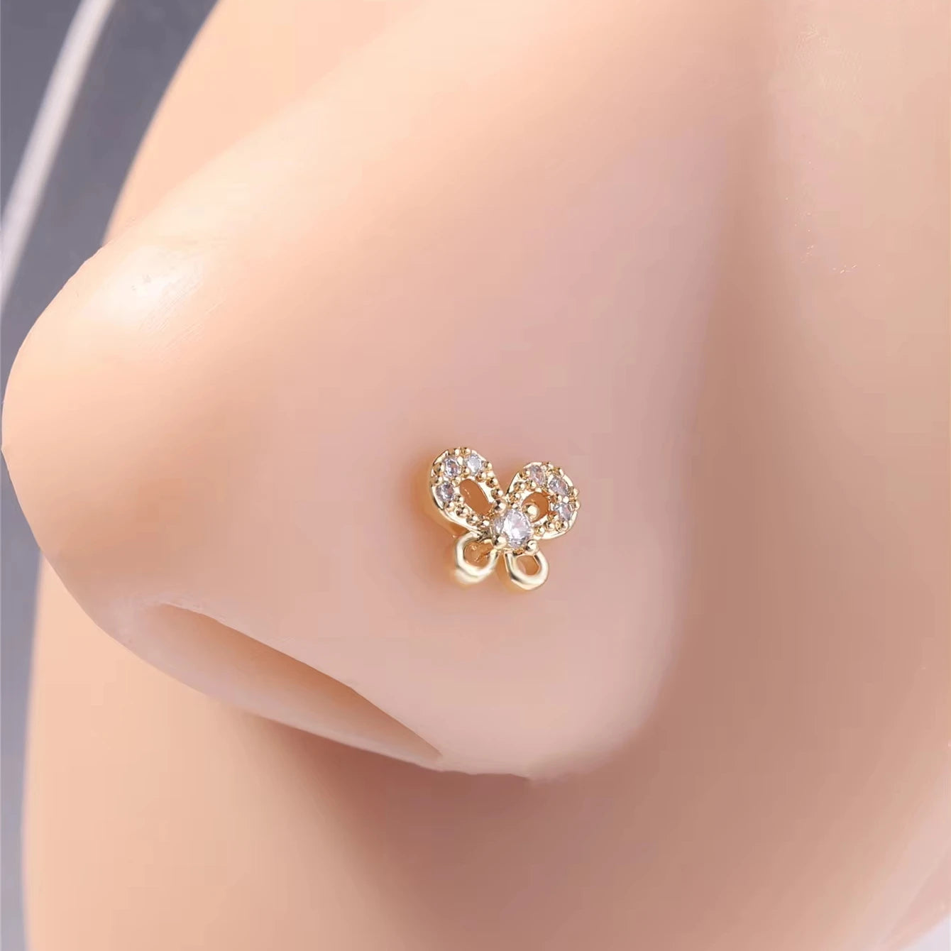 L Shaped Nose Studs Rings Butterfly Design for Women Girl Gold Silver Cute CZ Nose Pin 20G Nose Piercing Jewelry Wholesale