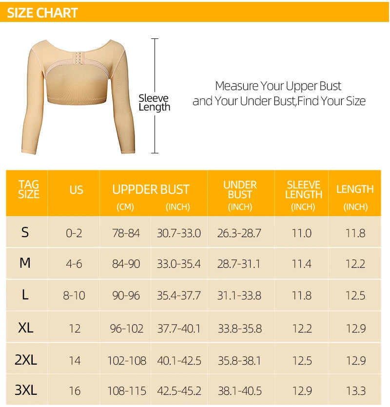 Post-Op Augmentation Bra Support Spandex Long Sleeve Upper Arm Shapewear Faja Post Surgery Compression Garments Shaper for Women