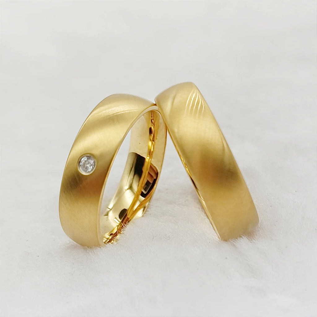 Handmade Simple Matte Wedding Engagement Rings 14k Gold Filled 316L Stainless Steel Jewelry Marriage Bridal Sets