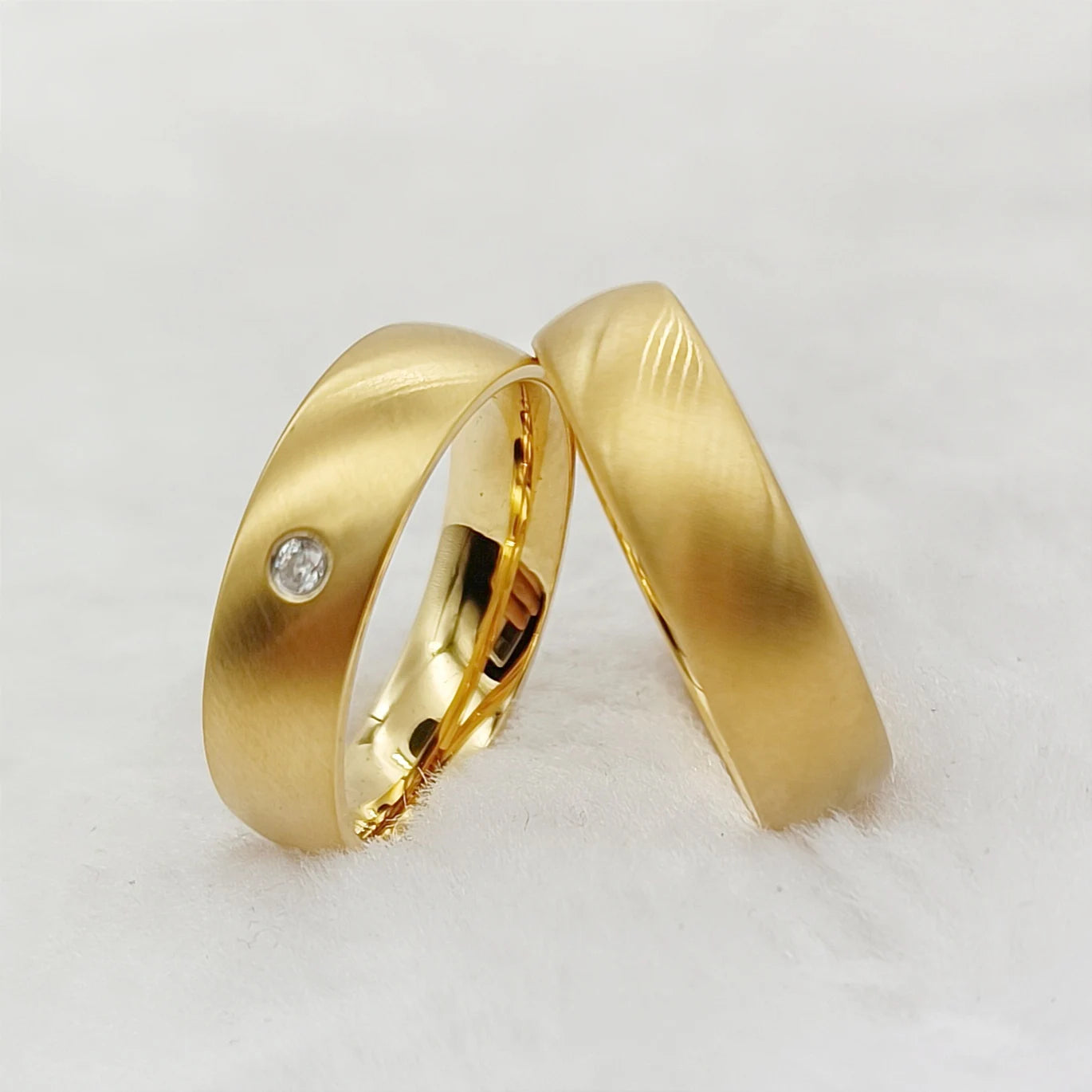 Handmade Simple Matte Wedding Engagement Rings 14k Gold Filled 316L Stainless Steel Jewelry Marriage Bridal Sets