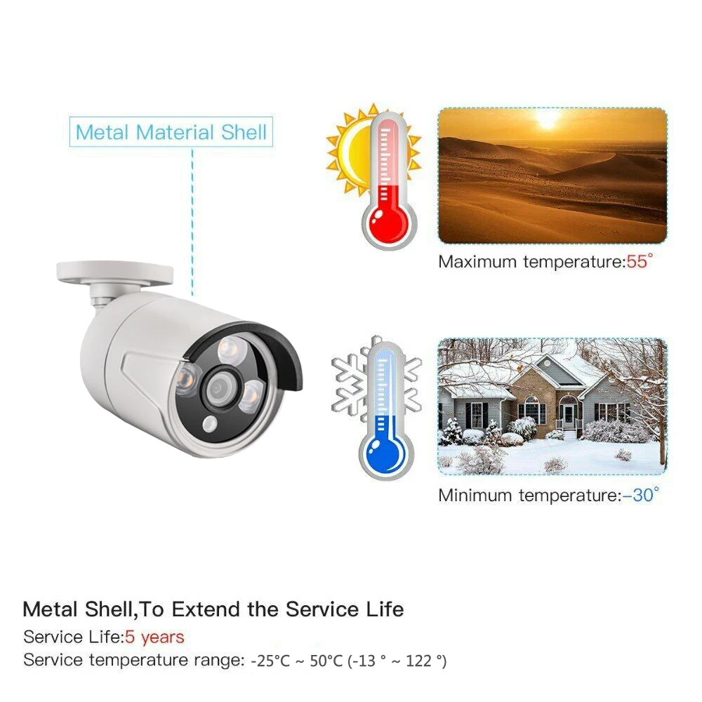 AZISHN 2.8mm Wide Angle 8MP 4K IP Camera Audio Outdoor IP66 H.265 ONVLF Bullet CCTV Array IR 4MP POE Video Surveillance Camera