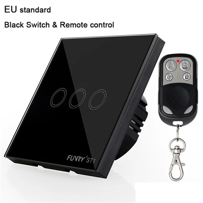 EU Standard 2Gang 170-240V 433MHz Wall Switch Touch Switch Smart Remote Control Luxury Crystal Glass Surface Waterproof 86*86mm
