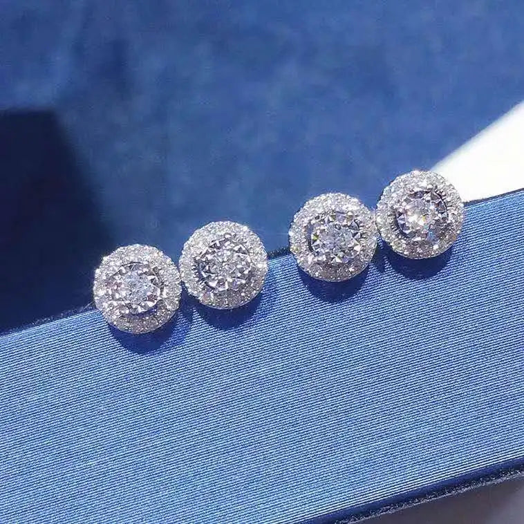 Wholesale High Quality Fashion Wedding Accessories Jewelry Natural Round Diamond 18K Pure Earring Stud