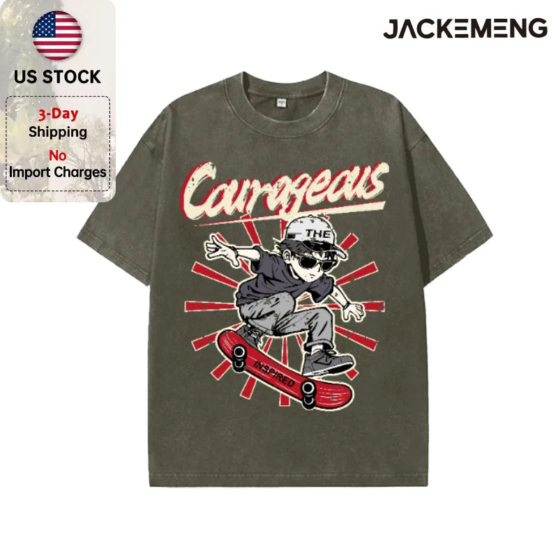 Oversized Vintage Retro Skate Anime Streetwear Print Tshirt USA Stock Wholesale Y2K Casual Tee