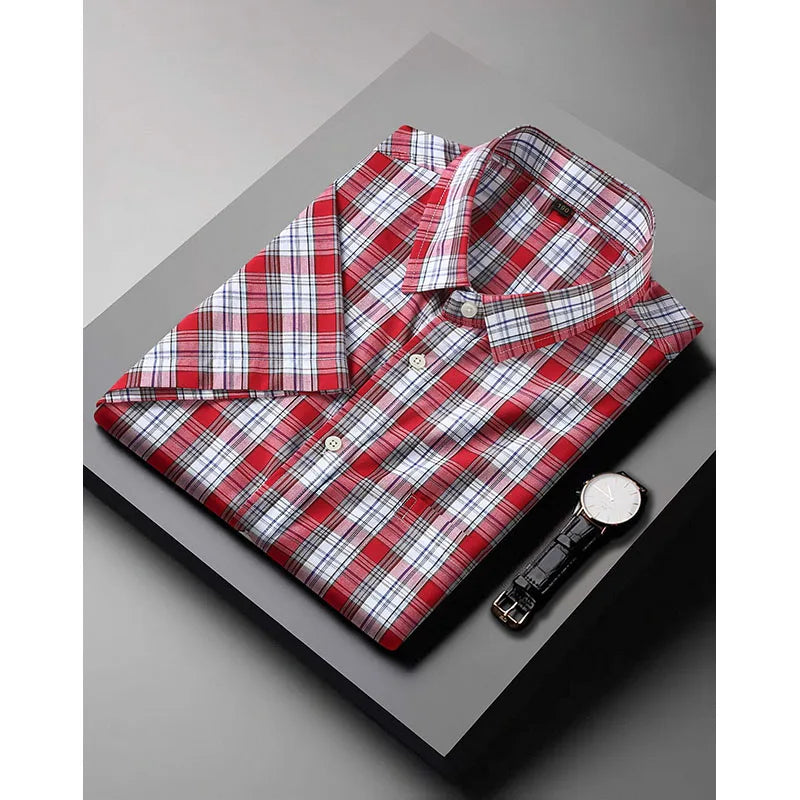RNSHANGER 5XL 6XL 7XL 8XL 10XL Men's Plus Size Shirts Fashion Casual Classic Style Cotton Comfortable Plaid Short Sleeve Shirt
