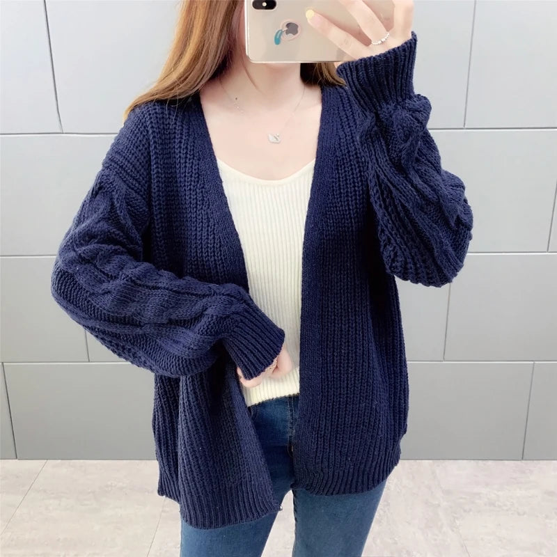New Fashion Autumn Winter Sweater Long Sleeve Solid Color Knit Tops Cardigan Women's Clothing Casual Sweater