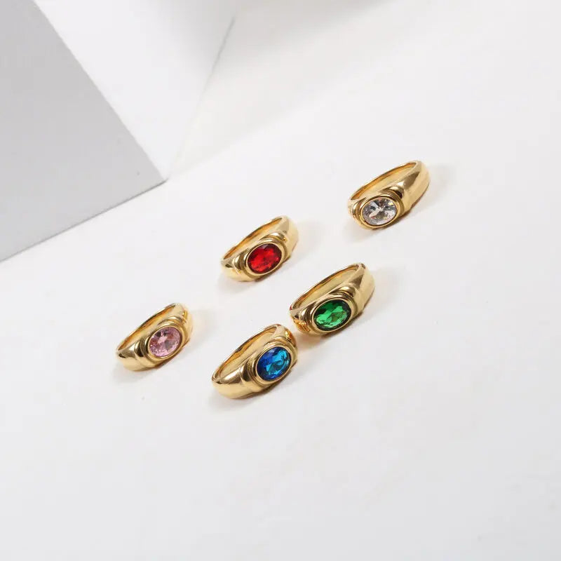 PVD 18K Gold Plated Red & Blue & Green Zircon Stainless Steel Rings for Women Gold Rings Jewelry Wholesale