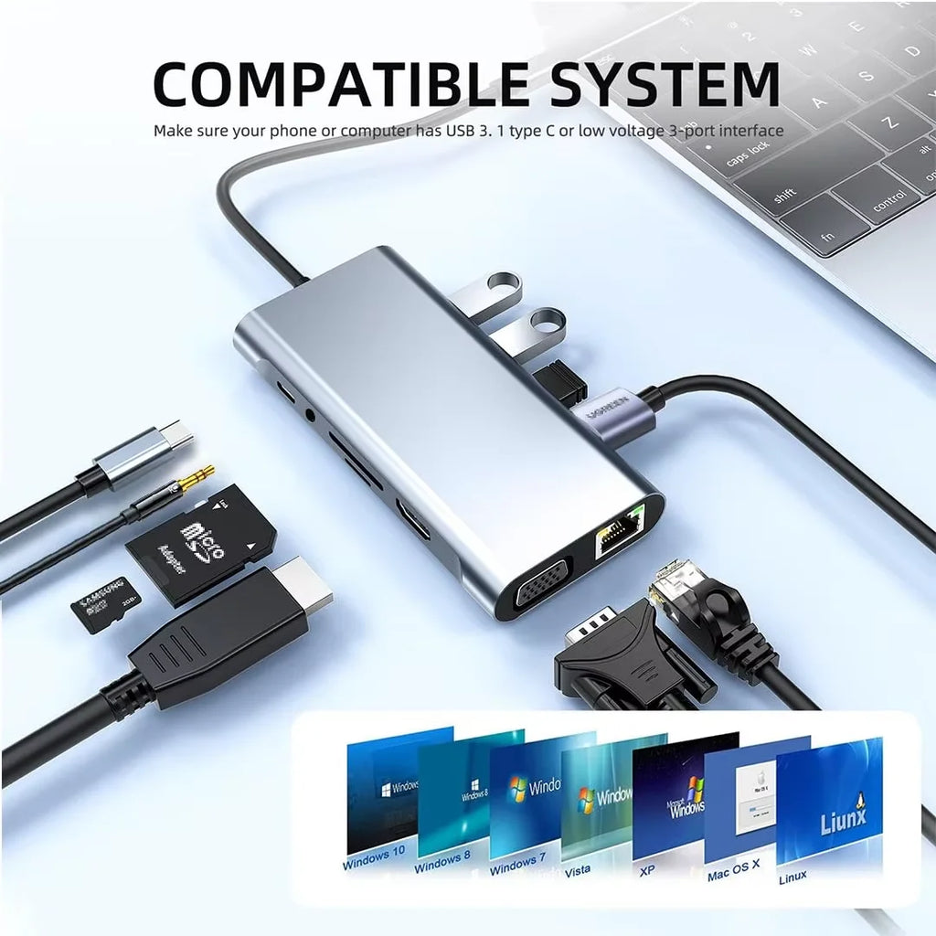 Multifunction Usb 3.0 Hubs Docking Station Abs Adapter Metal HDTV Pd SD TF Usb 2.0 Usb-c Hub Splitter for Computer Laptop PC
