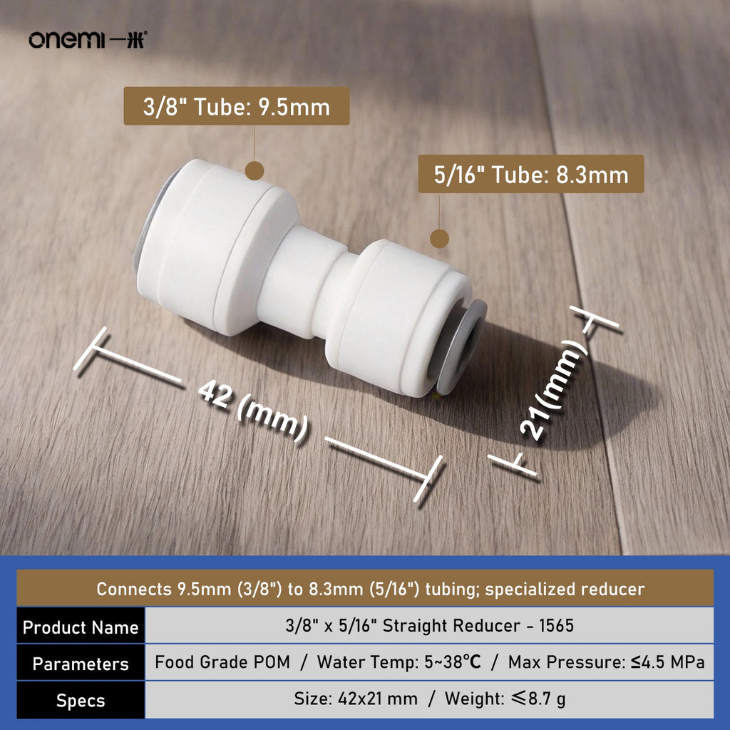 OEM Manual Ball Valve Quick Connect Reducing Union Fitting 1/4 Inch to 3/8 Inch POM Step Down Adapter for Car RO Water Filter