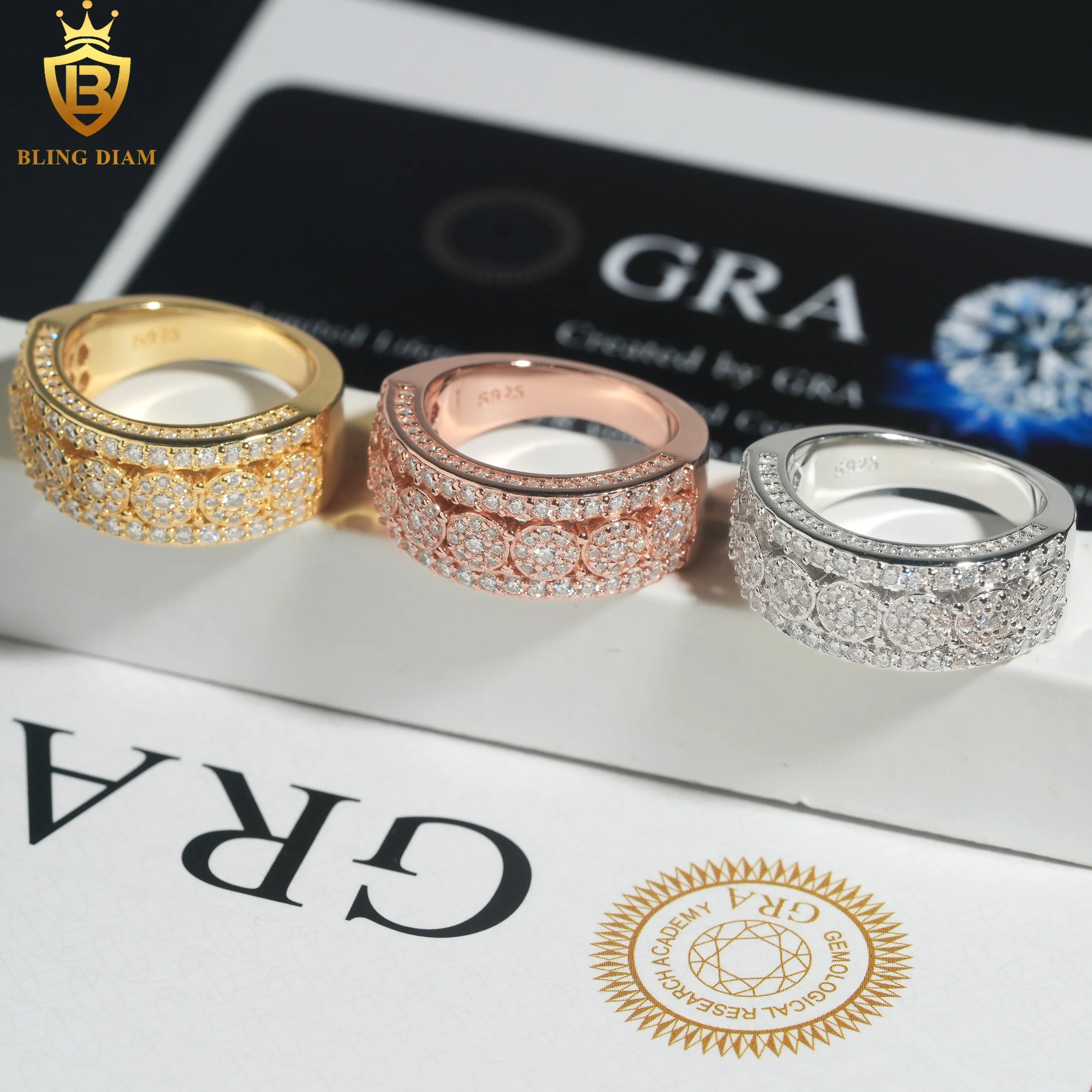 USA Warehouse Fast Shipping Hip Hop Jewelry 925 Sterling Silver Men Women Rings Vvs Moissanite Iced Out Gra Certificate