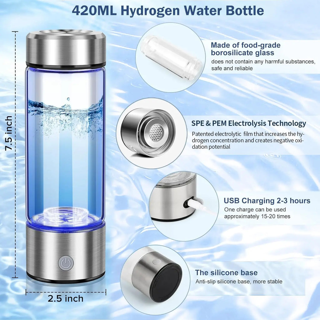 Custom logo 420ml 550ml 14oz 19oz Silver Black Hydrogen-rich Water Ionizer Bottle H2 Hydrogen Rich Water Cup with Cup Protector
