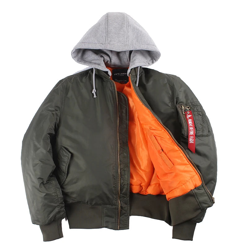 2025 aw winter bomber flight jacket MA-1 with hood streetwear clothes mens clothing hip hop baseball letterman oversized varsity