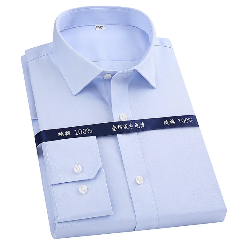 Men's Classic Long Sleeve Striped Dress Shirt Non Iron Regular Formal Business Social Button-up Easy Care Luxury Cotton Shirts